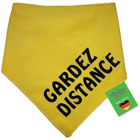 Dimples Bandana pour chien - Gardez distance - foulard jaune avec impression gardez vos distances - ne touchez pas le chien - 25 cm