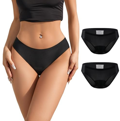 SHARICCA Perioden Bikinihosen für Damen Bikini Hose Period Swimwear Schwarze Bikini Slips Auslaufsichere Menstruations Badehose Periodenunterwäsche(Schwarz-2P02-New S)