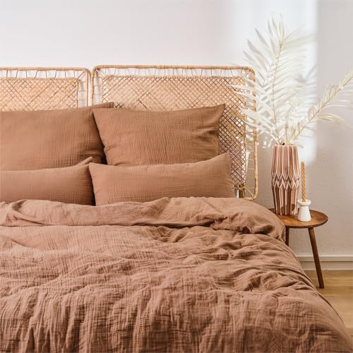 Blumtal Juego Nórdico Muselina 155x220 cm – Algodón Certificado Oeko-Tex – Funda Nórdica 155x220 con Funda de Almohada 80x80 – Cobre