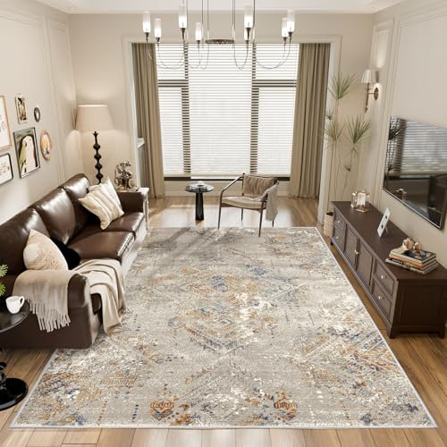 Vamcheer Teppich Wohnzimmer, 160x230 cm Flauschiger Teppich Schlafzimmer rutschfest, Waschbar, Teppiche Gegend Moderner, Eingedickter Schwamm Komfort Weich, für Arbeitszimmer, Büro, Beige Grau