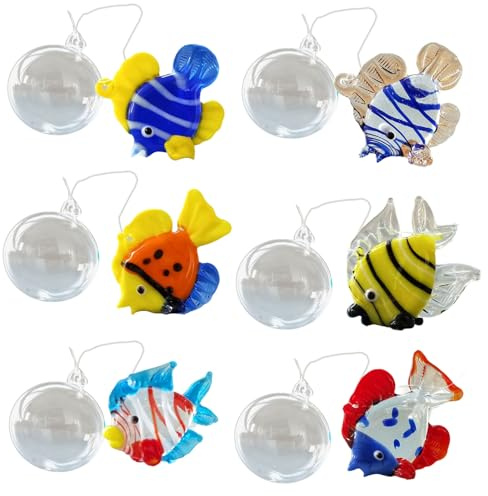TWEW (6 Pezzi) Decorazioni Colorate in Vetro Galleggianti per Pesci, Decorazioni Galleggianti per Acquario, Design a Bolle Fatto a Mano per Decorazioni per la Casa
