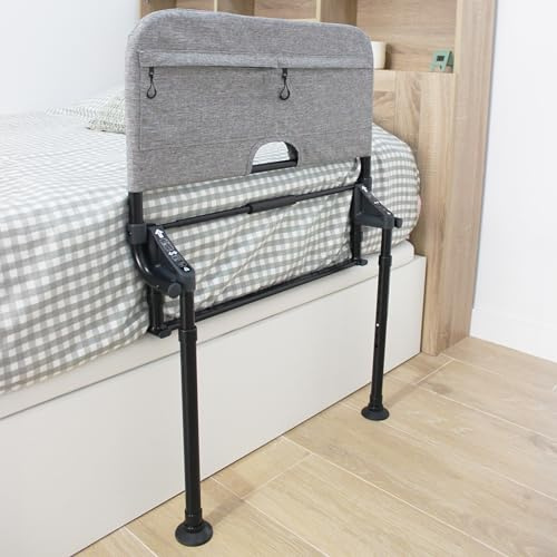 KMINA Sponda Letto Anziani Anticaduta Ribaltabile con Piedi (Letto 29-50 cm), Barriera Regolabile per Letto Matrimoniale, Adulti e Disabili