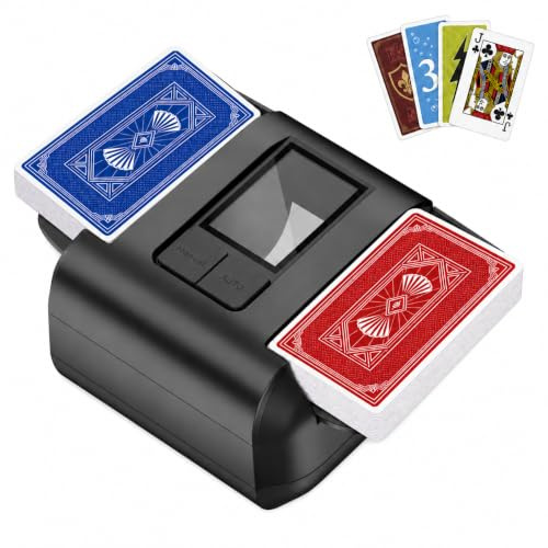 OUFUYU Mélangeur de Cartes 1-2 Jeux, Auto-Stop & Mode Manuel, USB | Idéal pour le poker, le blackjack et les soirées en famille. Mélange 1-2 jeux. Arrêt auto. Deux modes. Alimentation USB.