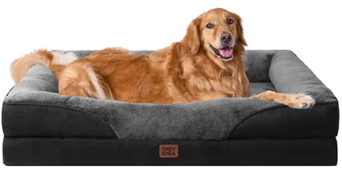 EHEYCIGA Mousse Mémoire Panier Chien Grande Taille Orthopédique, Canapé pour Chien XL Déhoussable Lavable, Coussin Chiens Antidérapant & Imperméable, 106.5x76x18.5 cm Gris foncé/Noir