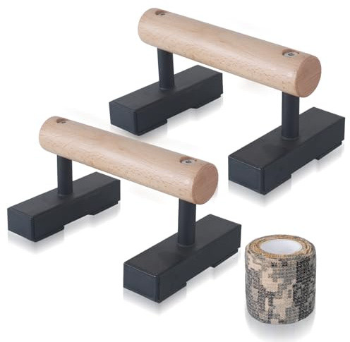 BESTWEI 1 Pair Wood Floor Push Up Bars for Men, Anti-slip Handstand Parallettes Bars, Strength Training Push-Up Stands for Calisthenics, Fitness, Gymnastics, Workouts, Calistenia