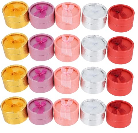 FOMIYES Caja De Anillo Redonda Joyero, Papel Perlado Grueso y Duro, 20 Unidades, Colores Dorado Plata Rosa Morado Rojo, Para Embalaje De Joyería y Uso Fiestas