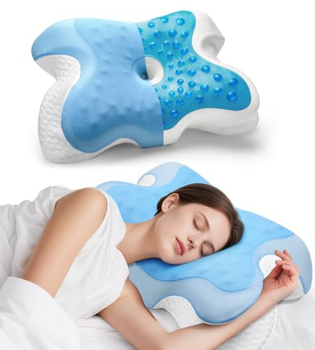 ZRSDIXKI Memory Foam Pillow - Orthopedic Neck Support Pillows, Cervical Pillows for Neck and Shoulder Pain with Washable Cooling Pillowcase, for Side, Back and Stomach Sleepers (Sky Blue)