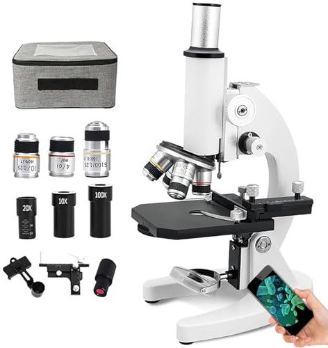 DHsdlpLU Microscopio óPtico Monocular, SúPer Aumento 80-200000X, Lente Objetivo AcromáTica 185 (4X, 10X, 100X), Se Puede Conectar A Un TeléFono MóVil,Ordinary