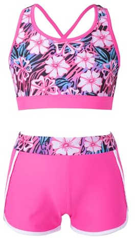 Freebily Tankini Bambina Mare Costume da Bagno Bikini Due Pezzi Canotta Crop Top Estivo + Pantaloncini da Bagno Spiaggia Nuoto Costumi Mare Piscina Swimsuit Beachwear Tipo 10 12 Anni