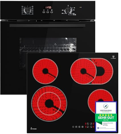 KKT KOLBE Juego de cocina | 60cm Horno electrico empotrable BO8005FB | 59cm Placa vitrocermica CH5901RL | Parrilla | Aire caliente | Temporizador automático | SET8005FBCH59RL