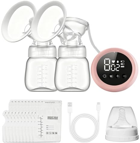 Milchpumpe Elektrisch, Tragbar Elektrische Milchpumpe, Doppel Milchpumpe mit 3 Modi 9 Saugstufen, BPA-frei, Wiederaufladbare Brustpumpe Muttermilch Abpumpen