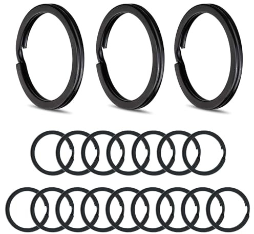 WUGAUWOR 50 PCS Anneaux Porte Clé, 30mm Anneau Porte Clef Métalliques Noirs Anti-Rouille pour Clés, Étiquettes & DIY, Double Fermeture Sécurisée pour Porte-Clés pour Voiture, Maison, Bureau