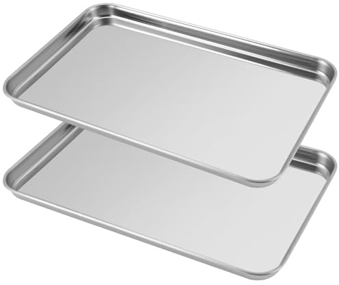 2 Stück Backblech Edelstahl, 22.7 x 14.7 x 1.2 cm Rechteckiges Kuchenblech, GleichmäßIge Wärmeverteilung Kuchenblech Edelstahl, Spülmaschinenfest, Backen, Braten und Servieren von Speisen Geeignet