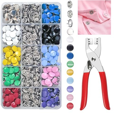 200 Sets 10 Colors Snap Button Fasteners Kit, 9.5mm Metal Poppers Fasteners with Pressure Pliers, No Sewing Press Studs for Clothing, Bags, DIY Crafts, Leather Projects