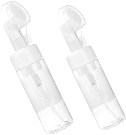 Sewroro Lot de 2 Flacons Pompe Mousse Transparents avec Tête de Brosse Amovible en Plastique Distributeurs Rechargeables pour Savonnette Moussant Gel et Shampoing Usage Salle de Bain
