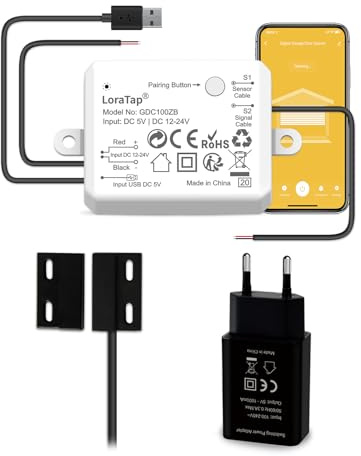 LoraTap ZigBee Smart garageportskontroll | Integrerad röd-sensorrelämodul | USB 5 V/DC 12–24 V | Tuya App/Alexa kompatibel | 15 minuters installation