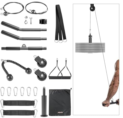 VEVOR Sistema a Carrucola da Soffitto per Lat Pulldown, Kit per Trazioni Lat da 2 Pezzi con Barra e Puleggia, Pulley da Palestra Domestica per Allenamento di Braccia, Schiena e Spalle, Capacità 150 kg