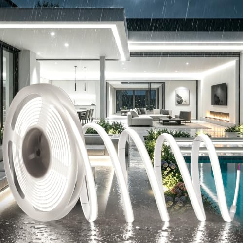 SUCIKORIO 2m COB LED-List Utan Transformator 230V Silikon Vattentät IP65 | Självhäftande LED-List 6000K Kallvit 230V Med Direktanslutning Utomhus Klippbar Ljuslist/Slang