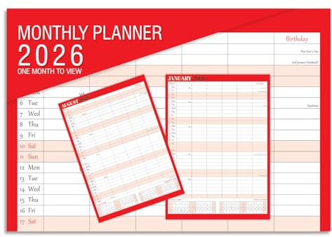ARPAN 2026 Wall Calendar – Month-to-View Planner with Large Writing Space | A4 Hanging 2026 Calendar UK for Home, Office and Family Planning | Clear Monthly Layout with Dates and Notes Section