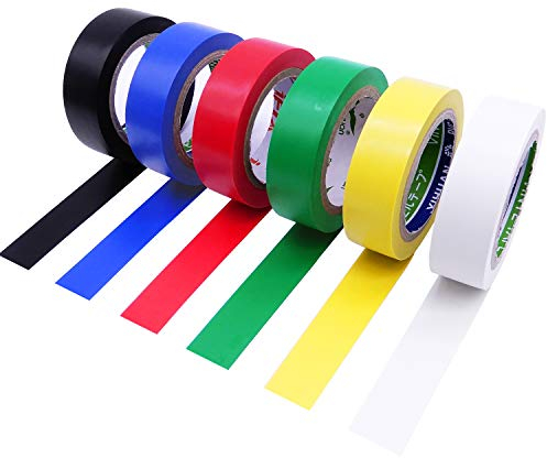 YTBUBOR 6 Pack Mixed Colour Electrical Insulation Tape Adhesive Gaffer PVC Tape 10M x 17MM (32.8 Feet x 0.67 Inches)