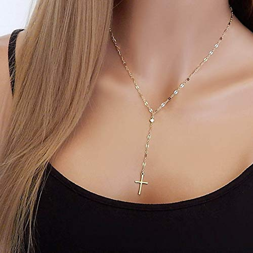 TseenYi – Collier lariat avec pendentif en forme de croix Y, en or, style simple, pour femmes et filles, Métal Or