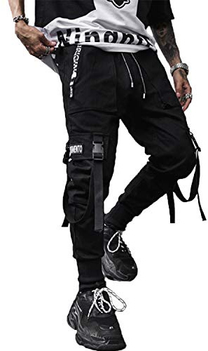 XYXIONGMAO joggingbyxor för män Techwear Hip Hop harembyxor streetwear taktiska träningsbyxor, Svart, S