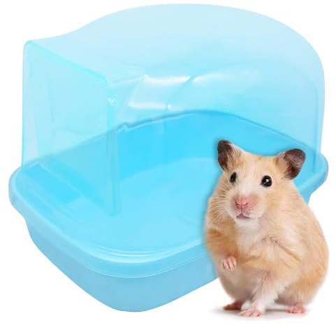 Hamiledyi Hamster Bathtub Dwarf Hamster Bathroom Sand Bath Container Chinchilla Sauna Room Plastic Sand Bath Box House for Gerbils Hedgehog Mice or Other Small Pets Animals(Blue,Large Size)