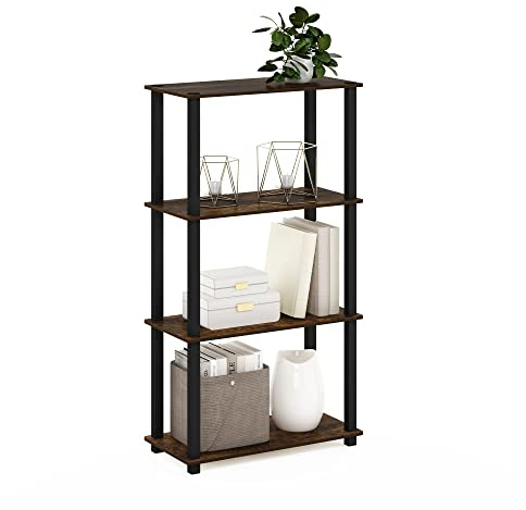 Furinno TURN-S-TUBE Storage Shelves, 4-Tier Book Shelf, Corner Shelf, Toolless Open Shelves, for Organization and Storage, Living Room, Garage, Home Office, Amber Pine