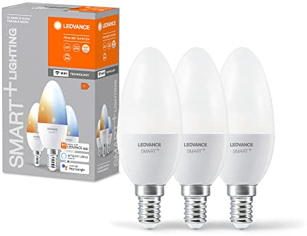 LEDVANCE Smart LED-lampa med WiFi teknik, E14-bas, matt optik,Ljusfärgen kan ändras (2700K-6500K), 470 Lumen, ersätter 40W-belysningsmaterial smart dimbar, 3-Pack