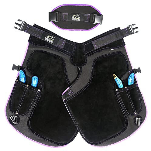 Farrier Apron Suede Leather & Canvas Foam Padded 23 Inches (59 cm) Women Farrier Chaps Breathable Air Mesh Lining With 3 Knife Pockets & Magnet For Storing Farrier Tools. (23 Inches 59CM, Purple)
