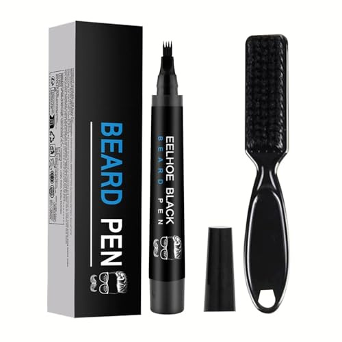Waterproof Beard Filler Kit for Men - Pencil, Pen, Darkener Marker with Natural Finish for Beard, Moustache & Eyebrows - Bristle Brush Included
