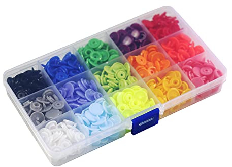 Botones a Presión, Broches de Resina Plástica T5, Snaps Plastico Colores, Botones Snaps Plástico, Adecuado para Ropa, 15 Colores 150 Juegos