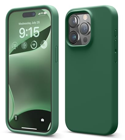 elago Liquid Silicone Case Compatible with iPhone 15 Pro Case, Premium Silicone, Full Body Protective Cover [4 Layer Shockproof Structure], Anti-Scratch Soft Microfiber Lining (Alpine Green)