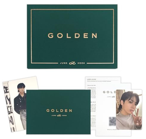JUNGKOOK - [GOLDEN] bokomslag, fotobok, QR-kort, användarguide, postkort, fotokort, innehållsförening, 2 extra foton