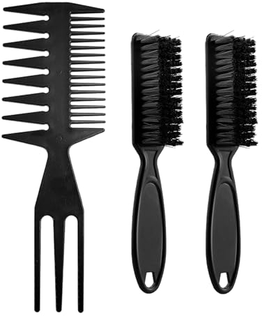 2 Schwarze Bartbürsten Mit 1 Schwarzen Haarkamm, Weiche Borstenbürste, Friseurbürste, Fade-Bürste, Herrenhaarbürste, Friseurzubehör