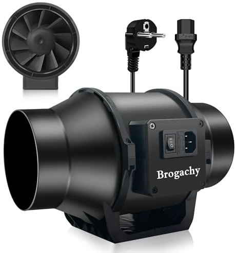 Brogachy 150 mm Rohrventilator Regelbar Abluftventilator Rauchabzug,Rohrlüfter mit IEC-Steckdose für Growzelt, Hydrokulturen, Bädern, Küchen,belüftung und Abluft.…