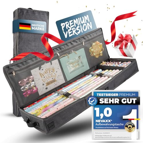 neVaxx® - Sac de rangement en papier cadeau de qualité supérieure - Imperméable - 600D Oxford - Organisateur de rouleaux de papier cadeau - Gris foncé - 90 x 30 x 12 cm