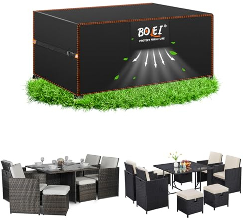 BOELI Abdeckung Gartenmöbel Winterfest Belüftung.420D Oxford 170x94x71cm