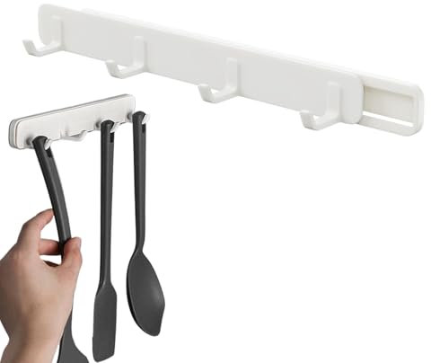 Qzdtue Sliding Kitchen Hooks, Pull-Out Sliding Hooks, Wall Hangers - Non-Perforated Rod Holder for Bras, Ties, Tank Tops, Towels, Kitchen Utensils