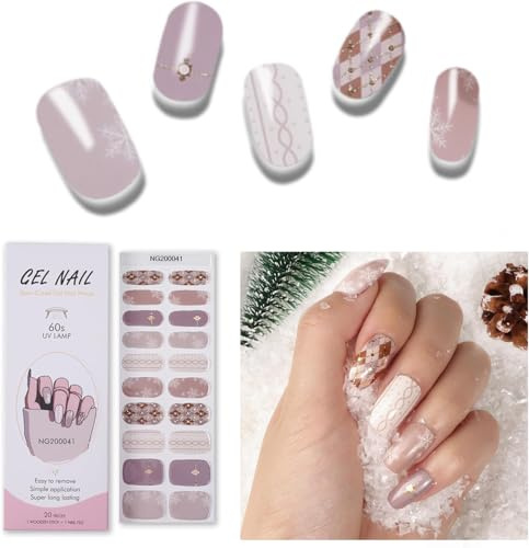 Bande de gel semi-durci pour ongles,20pcs Gel Vernis À Ongles Autocollants, Auto-adhésifs autocollant pour ongles en gel, qualité salon, avec lime à ongles et bâton (Snowflake)