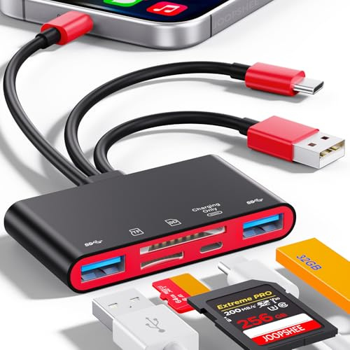 Lettore di schede di memoria 5 in 1, adattatore USB OTG e lettore di schede SD per I-Phone/I-Pad, USB C/A dispositivi con slot di scheda micro SD e SD, supporta SD/Micro SD/SDHC/SDXC/MMC