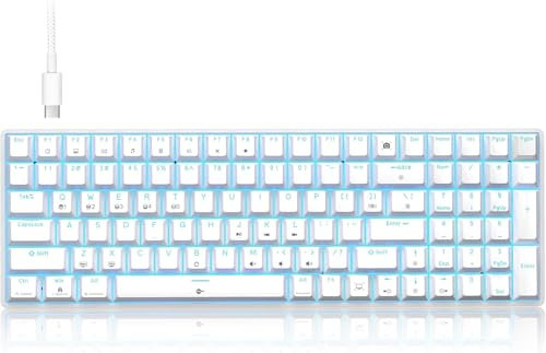 TMKB T98SE - Tastiera meccanica da gioco, LED, tasti numerici, cavo dati di tipo C, anti-ghosting, tastiera a 98 tasti con interruttore rosso lineare, layout US per PC Windows Gamer, colore: Bianco