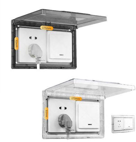 Wilsonzin Schalter Abdeckung Steckdosenabdeckung Außensteckdosen Wasserdicht Steckdosenschutz Regenschutz für Steckdosen aus Kunststoff für Badezimmer, Zuhause, Draußen, Schwarz Transparente 2pcs