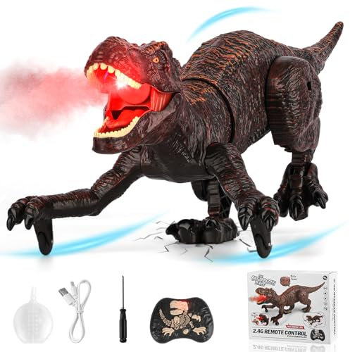 Jouet Dinosaure Télécommandé Enfants, 2.4GHz RC Dino Robots avec Pulvérisation, Son et Lumière, Marche, Rugit, Rechargeable Interactif Dragon Jeu Educatif Cadeau pour Garçons Filles 5 6 7 8 9+ Ans