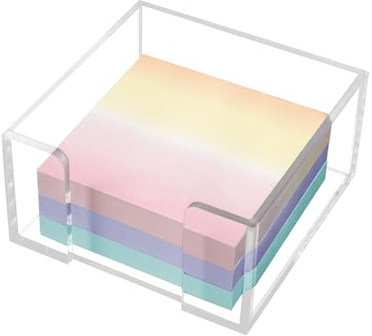 Maxqzin Soporte para notas adhesivas, soporte para notas Post It de 8,5 x 8,5 x 4,5 cm, acrílico transparente para dormitorio, hogar, oficina, escritorio, organizador de suministros para el aula