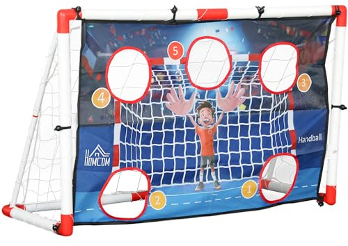 HOMCOM Handbollsbur för barn utomhus, 5-zons objektiv, uppblåsbar handboll, pump, U-markpinne, lätt konstruktion