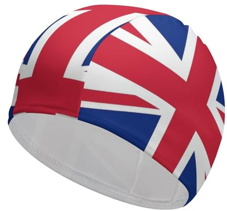 Gorro de Natación para Adultos Gorro de Natación De Tela para Hombres Mujeres Gorro de Natación Unisex con Bandera del Reino Unido Gorro de Natación De Tela Elástica Ligero Gorro De Baño De Poliéster