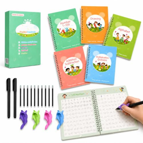 24 x 16 cm (5 böcker med 2 pennor och 10 påfyllningar) – magisk träningsbok för förskolebarn – återanvändbar träningsbok för förskolebarn – 24 x 16 cm (5 böcker med 2 pennor och 10 påfyllningar)
