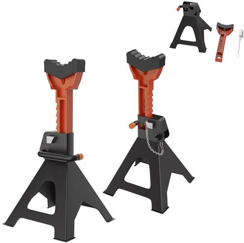 LZQ Höhenverstellbare Unterstellböcke 3T mit Sicherungssplint und Gummiauflagen, Stützbock Ständer für Autos, LKW und Wohnmobile, Stützböcke Wagenheber für Werkstatt und Reparaturen, 2 Stück