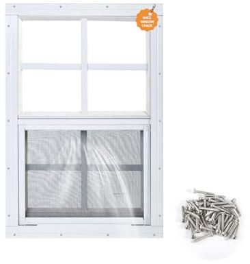 Kevirice Shed Window 1 Pack 12X18 White Flush Mount Small Sliding Household Windows with Tempered Glass and Fiberglass Screen for Shed,Chicken Coop, Playhouse,Barns,Garage